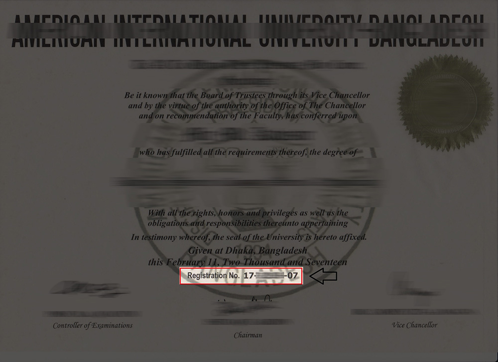 Registration No (Sample)